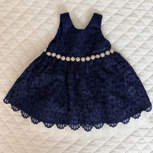 American Princess Midnight Blue Dress with Floral Accent
